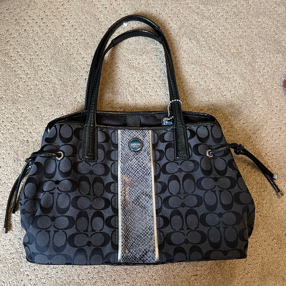 Coach Signature Stripe Python Print Carryall Hand… - image 1